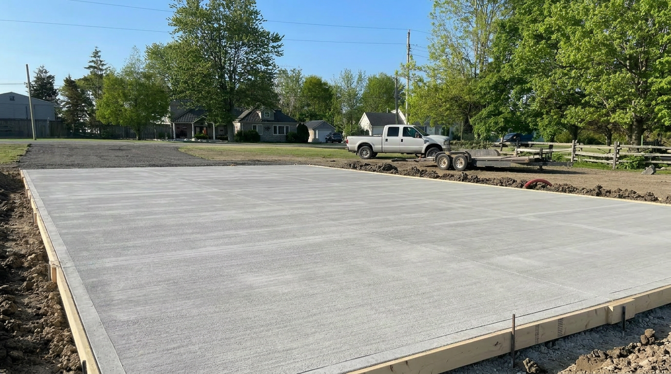 Driveway in front of garage — prep to finished slab — after